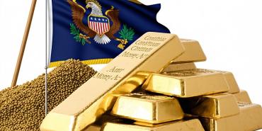 Missouri flag with gold bars and coins
